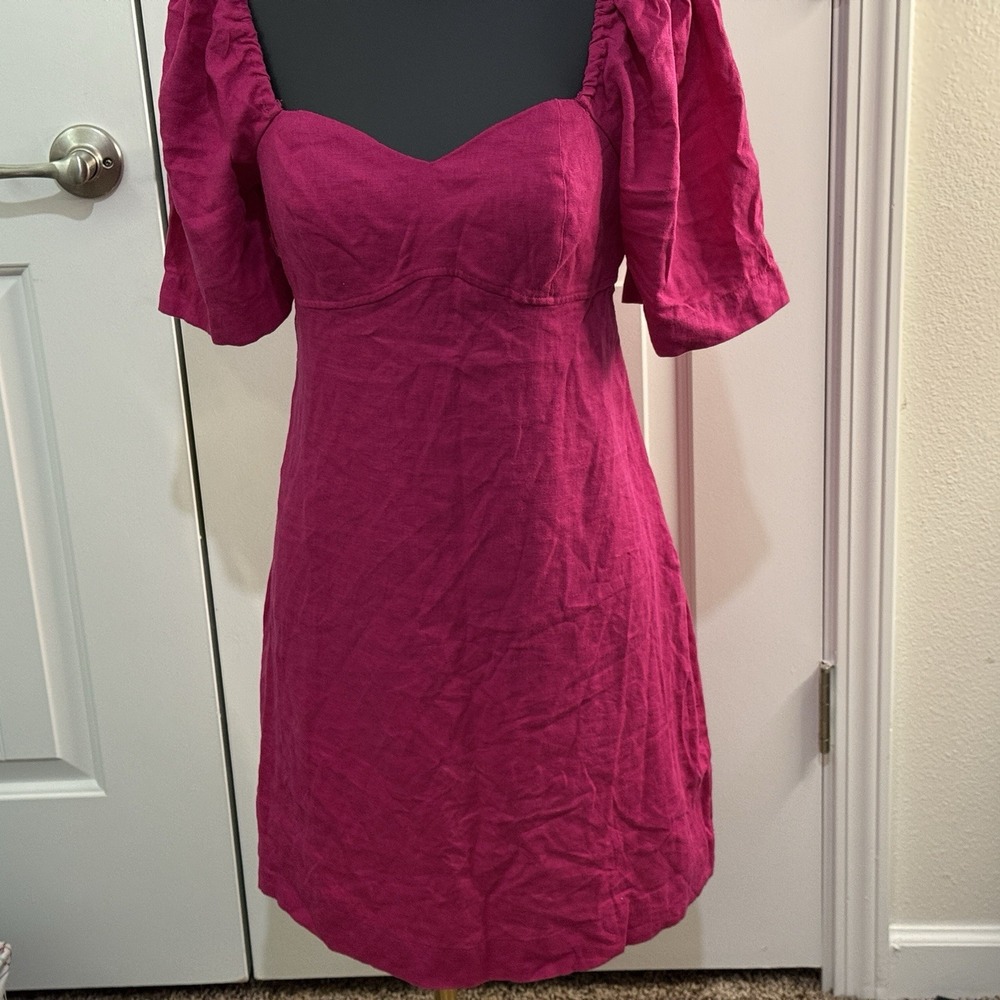 NWT A New Day Dress Size Small Womens Pink Puff Sleeve Linen Blend Casual Party‎